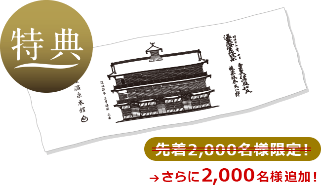 道後温泉本館の図柄の入った限定オリジナルタオル